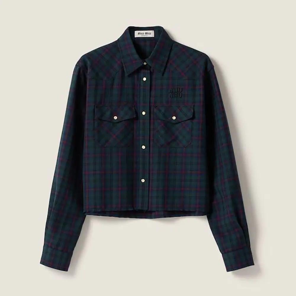 Miu Miu Women Plaid Shirt with Lettering Logo MK1970174R