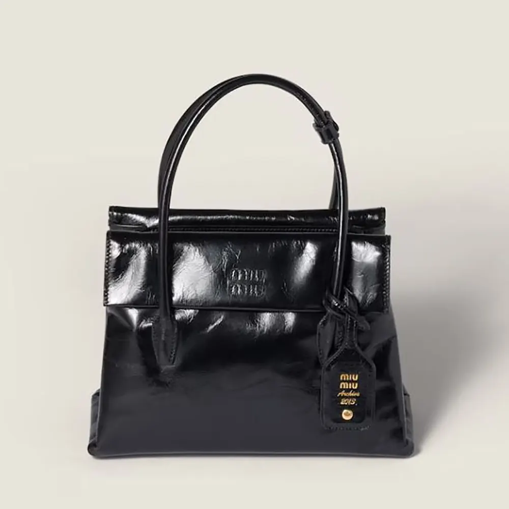 Miu Miu Women Solitaire Shiny Leather Bag-Black 5BA302US0