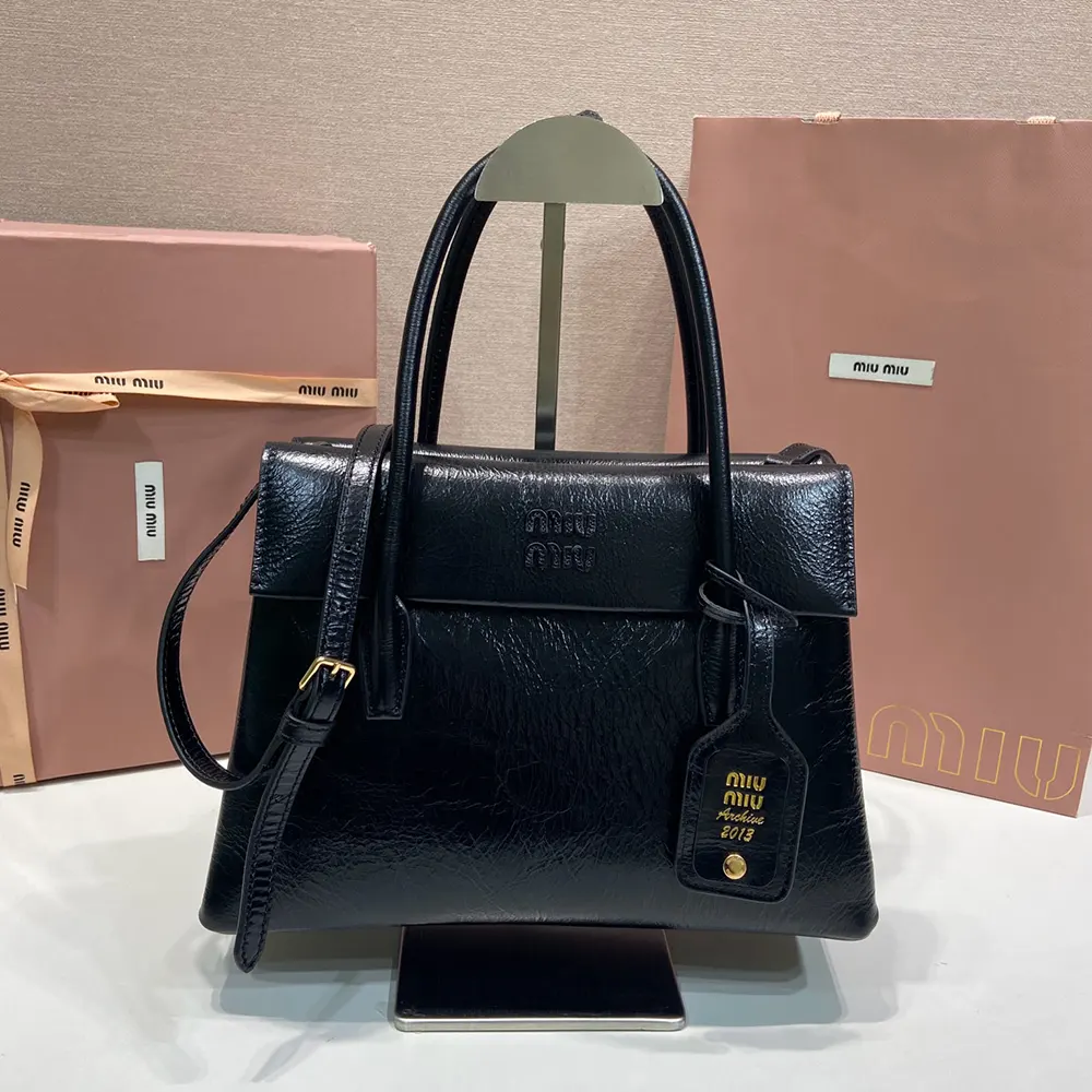 Miu Miu Women Solitaire Shiny Leather Bag-Black 5BA302US0