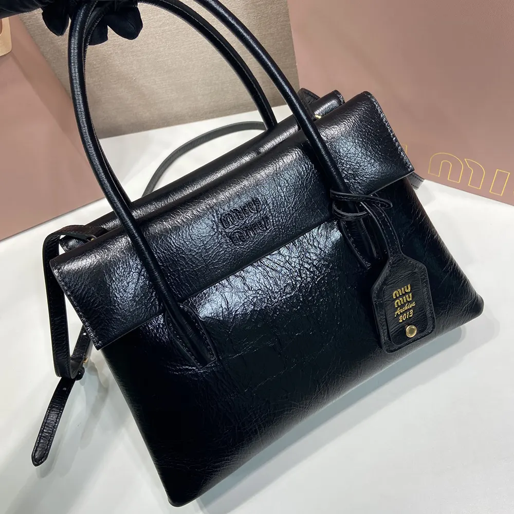 Miu Miu Women Solitaire Shiny Leather Bag-Black 5BA302US0