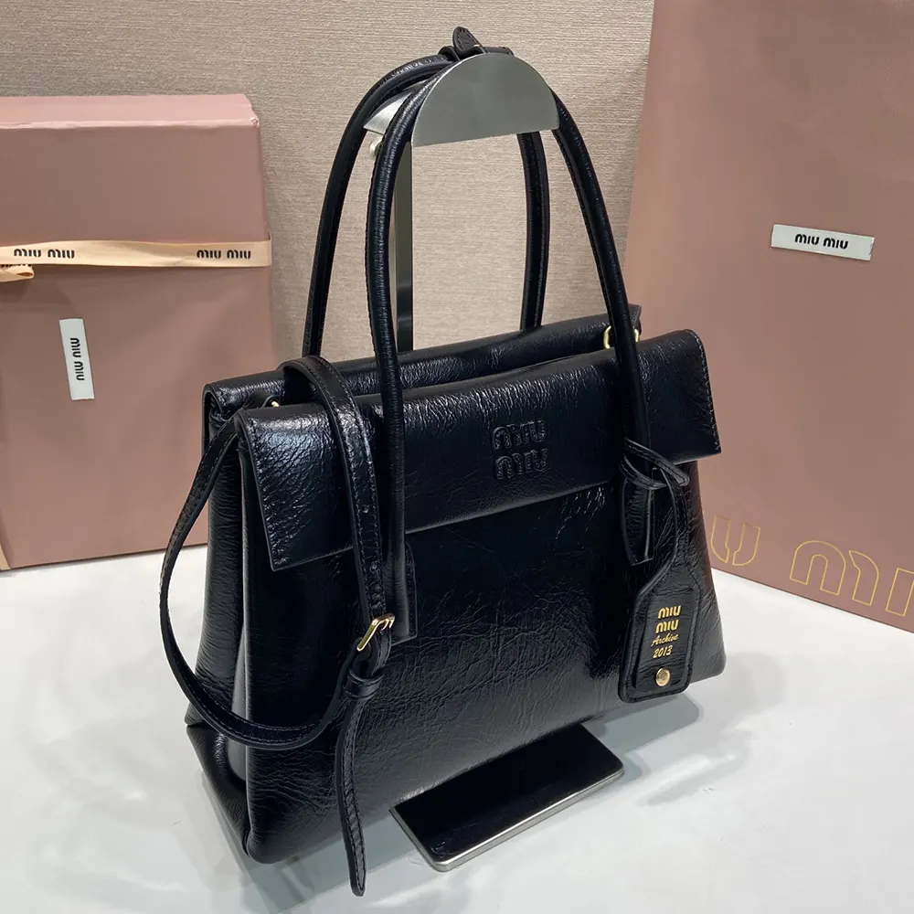 Miu Miu Women Solitaire Shiny Leather Bag-Black 5BA302US0