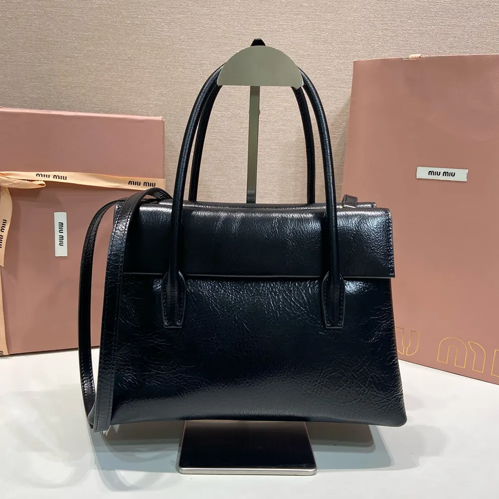 Miu Miu Women Solitaire Shiny Leather Bag-Black 5BA302US0