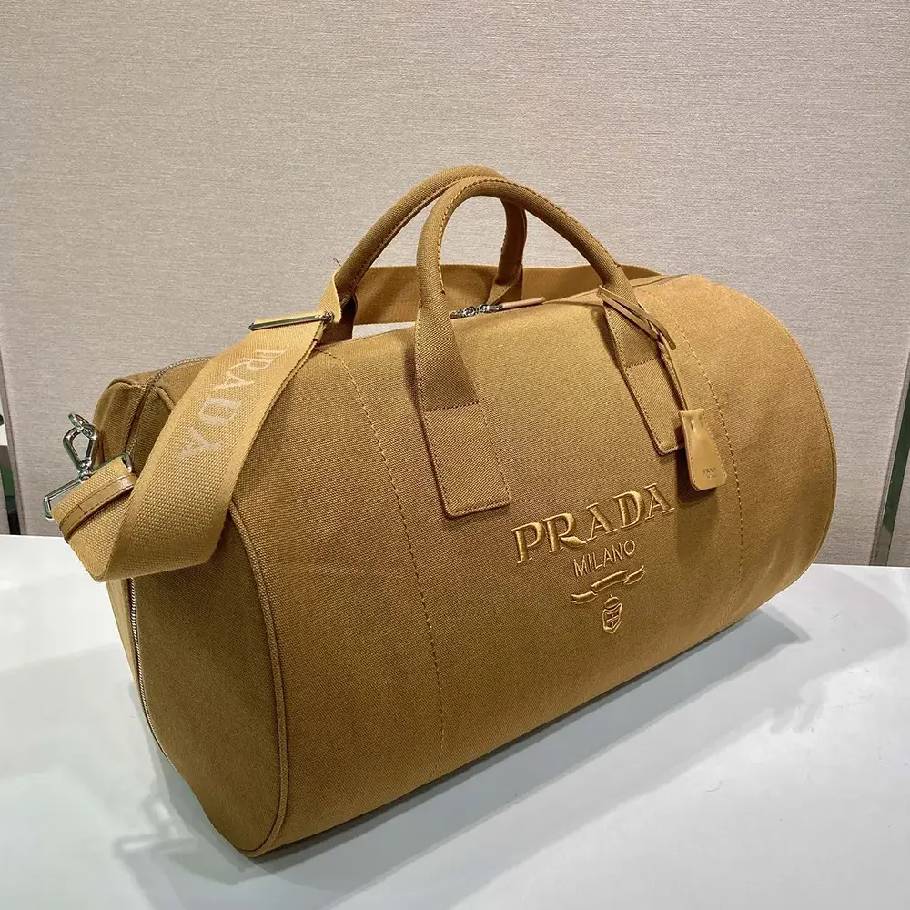 Prada Unisex Canvas Duffle Bag-Brown 2VC051