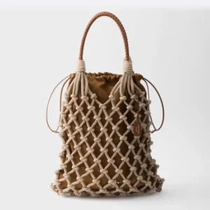 Prada Unisex Cotton Cord Macramé Tote Bag-Brown 2VG1322DI2