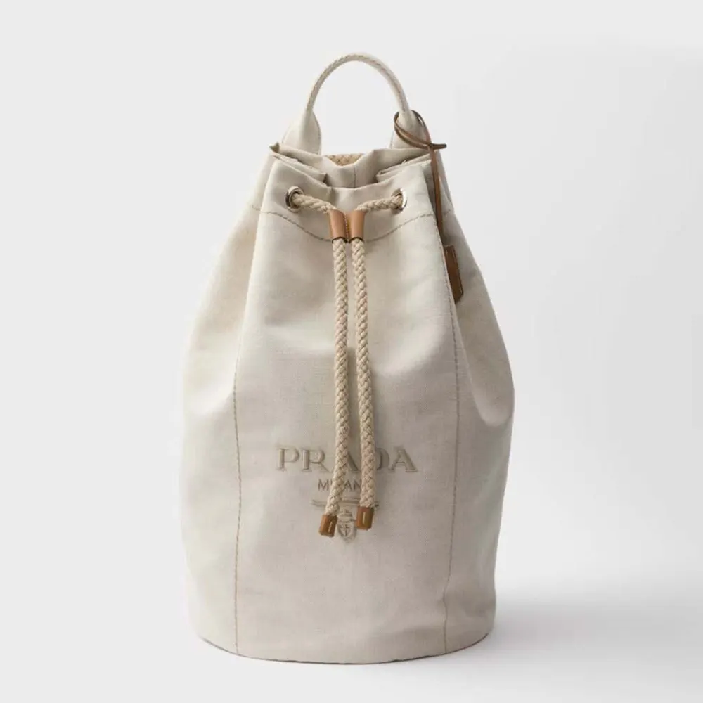 Prada Unisex Linen Blend Drawstring Duffel Bag-White 2VY0112CX9
