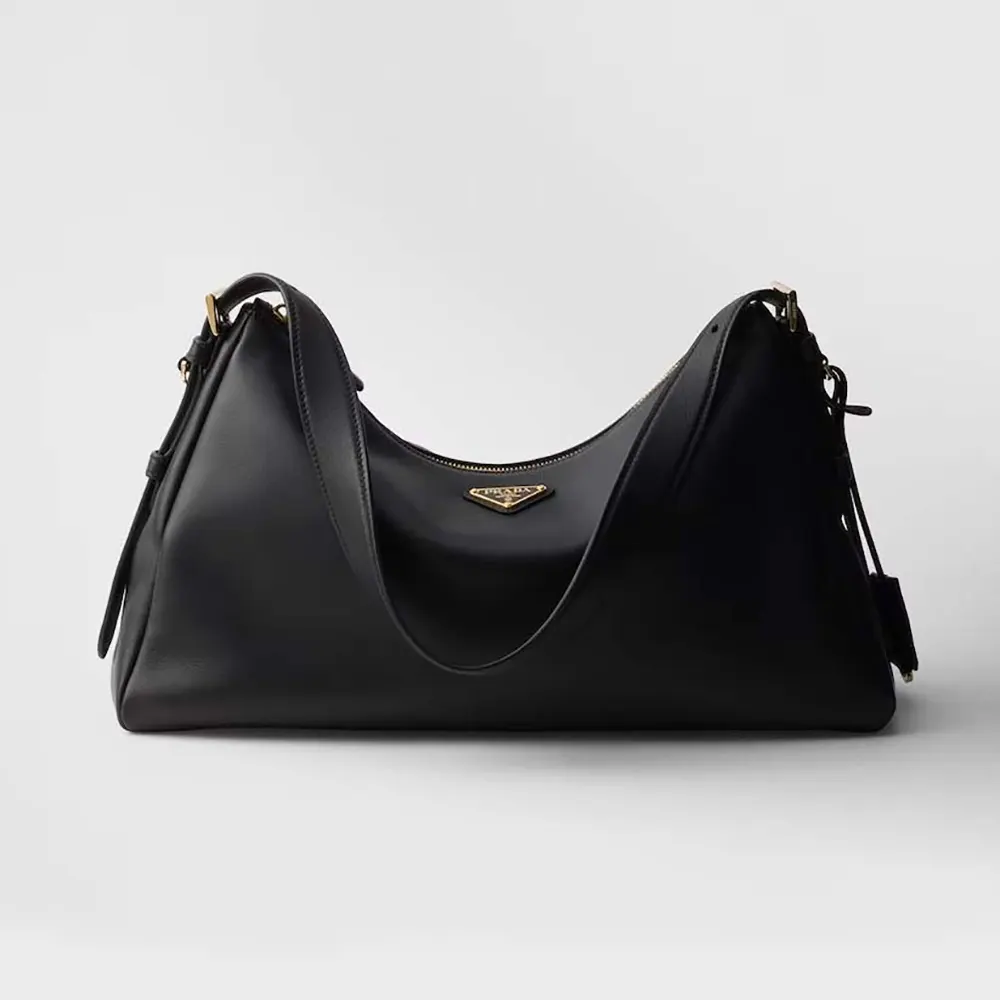 Prada Women Aimée Large Leather Shoulder Bag-Black 1BC228