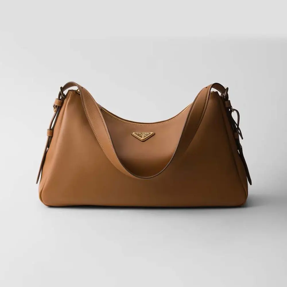 Prada Women Aimée Large Leather Shoulder Bag-Brown 1BC228