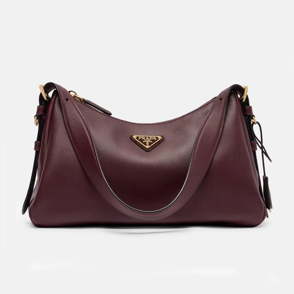 Prada Women Aimée Large Leather Shoulder Bag-Maroon 1BC228
