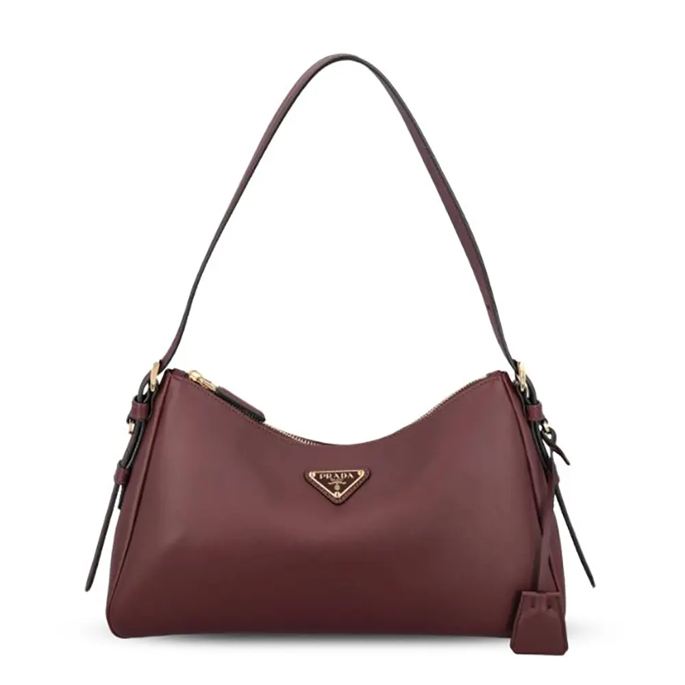 Prada Women Aimée Medium Leather Shoulder Bag-Maroon 1BC229