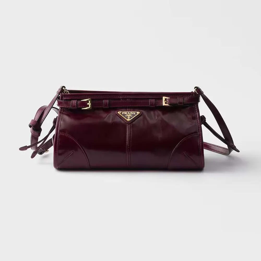 Prada Women Bonnie Small Leather Shoulder Bag-Maroon 1BH2152CYR
