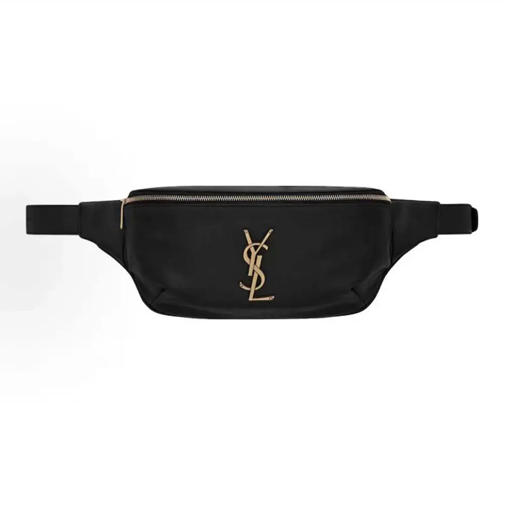 Saint Laurent YSL Unisex Cassandre Classic Belt Bag in Shiny Leather-Black