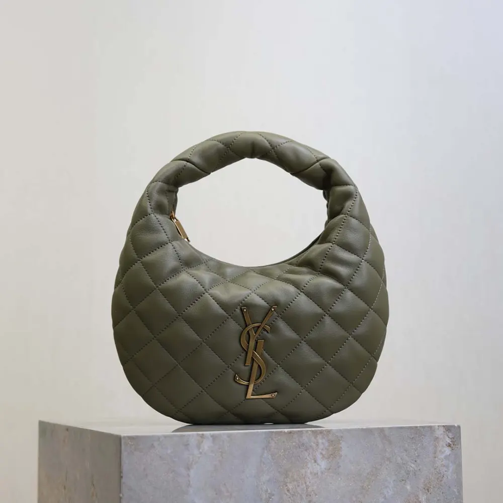 Saint Laurent YSL Women Icarino In Quilted Nappa-Dark Green