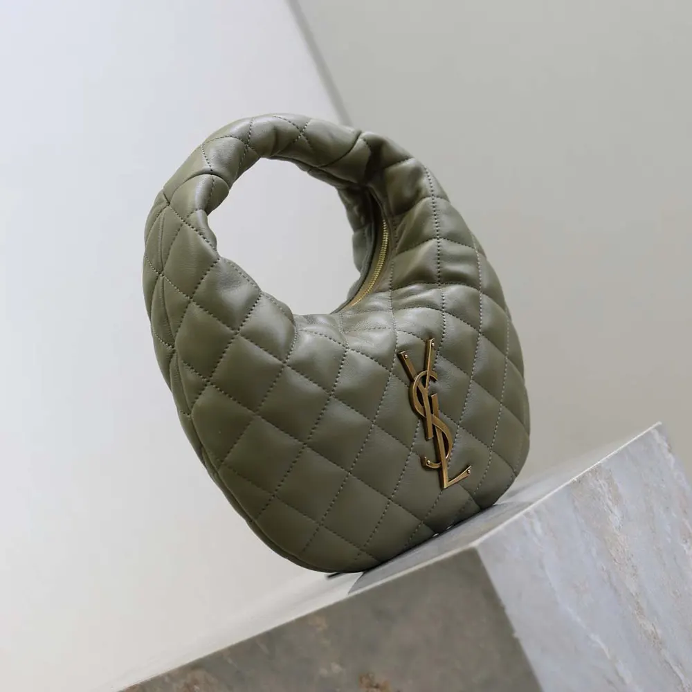 Saint Laurent YSL Women Icarino In Quilted Nappa-Dark Green