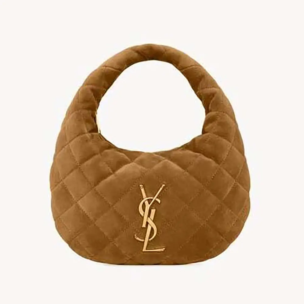 Saint Laurent YSL Women Icarino In Quilted Suede-Brown 8516891U