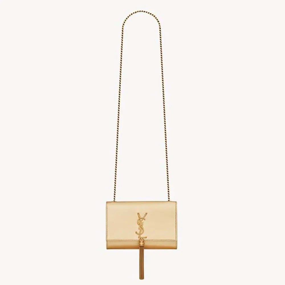 Saint Laurent YSL Women Kate Small Tassel In Metallic Leather-Gold