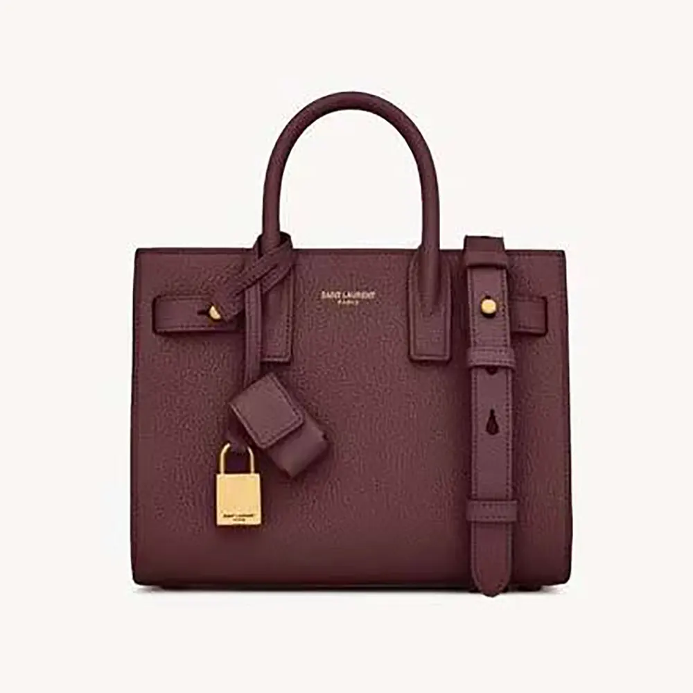 Saint Laurent YSL Women Nano Sac De Jour In Supple Grained Leather-Maroon