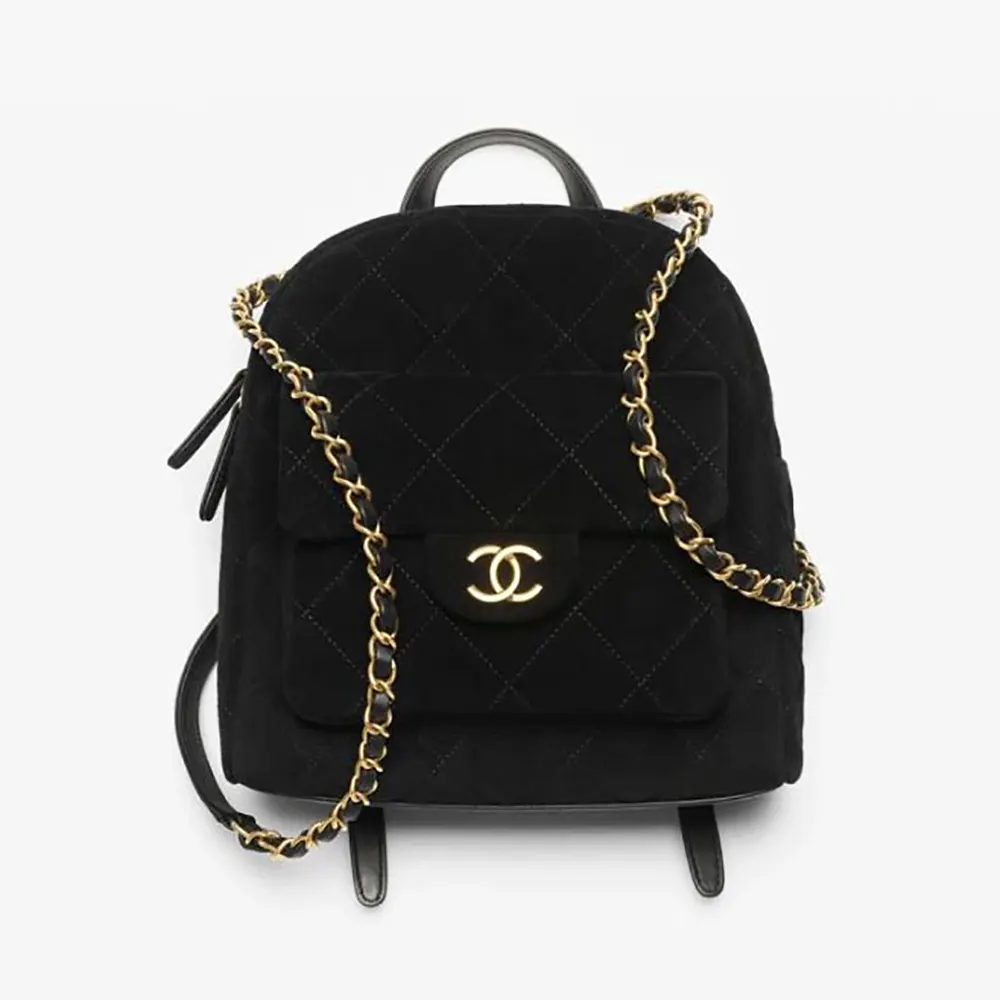 Chanel Women Backpack Suede Calfskin & Gold-Tone Metal-Black