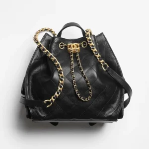 Chanel Women Chanel 25 Medium Backpack Grained Calfskin & Gold-Tone Metal Black