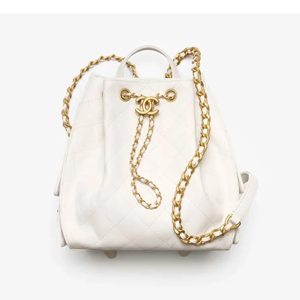 Chanel Women Chanel 25 Medium Backpack Grained Calfskin & Gold-Tone Metal White