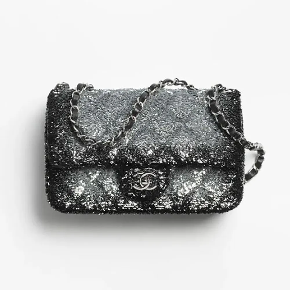 Chanel Women Evening Bag Quilted Gradient Sequins & Ruthenium-Finish Metal