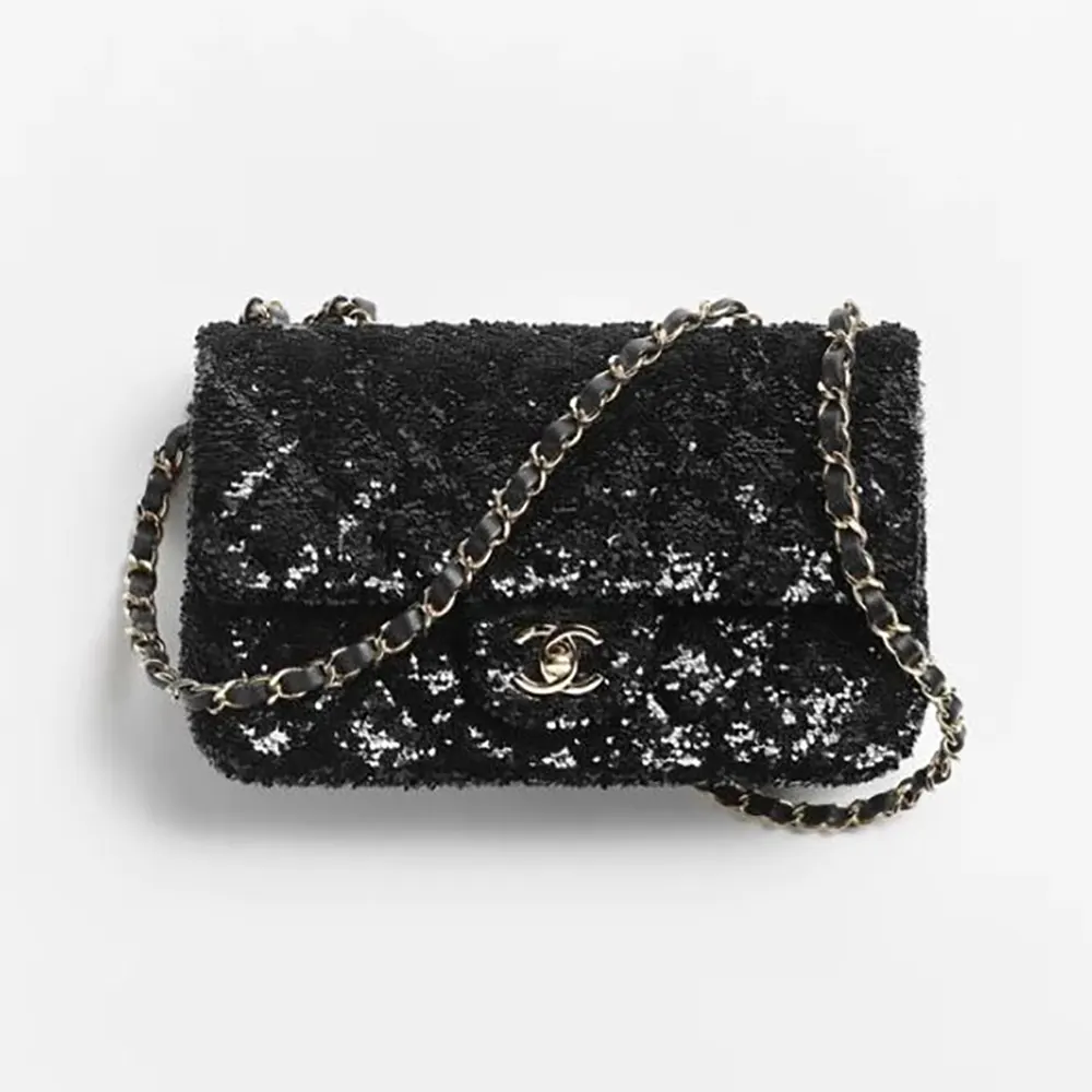 Chanel Women Evening Bag Quilted Sequins & Gold-Tone Metal-Black
