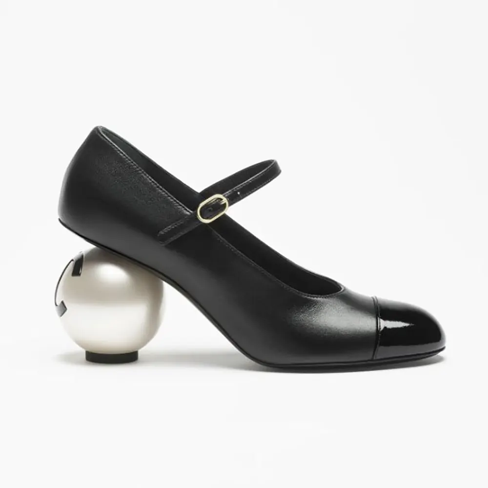 Chanel Women Mary Janes Lambskin Patent Calfskin & Imitation Pearls-Black