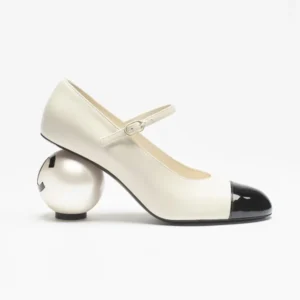 Chanel Women Mary Janes Lambskin Patent Calfskin & Imitation Pearls-White