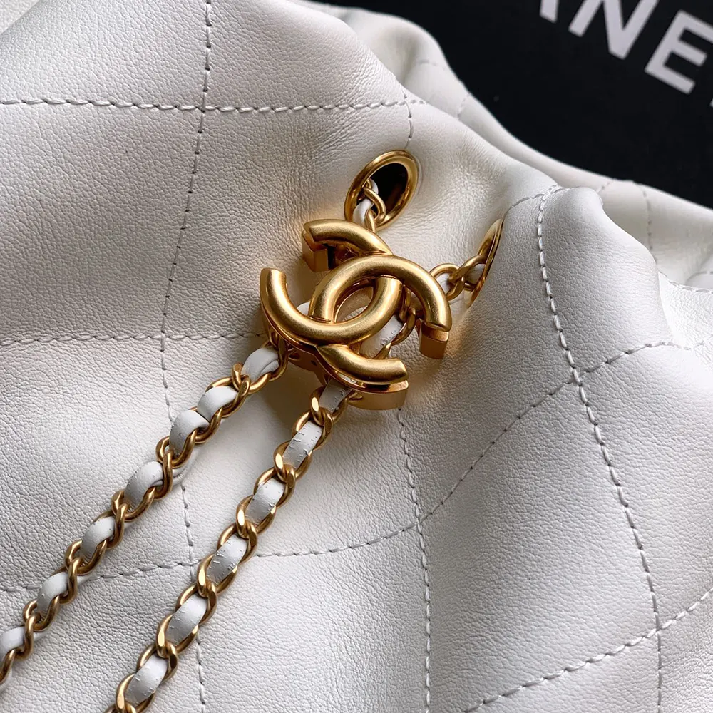 Chanel Women Maxi Hobo Bag Calfskin Gold Tone Metal-Light Beige AS5975