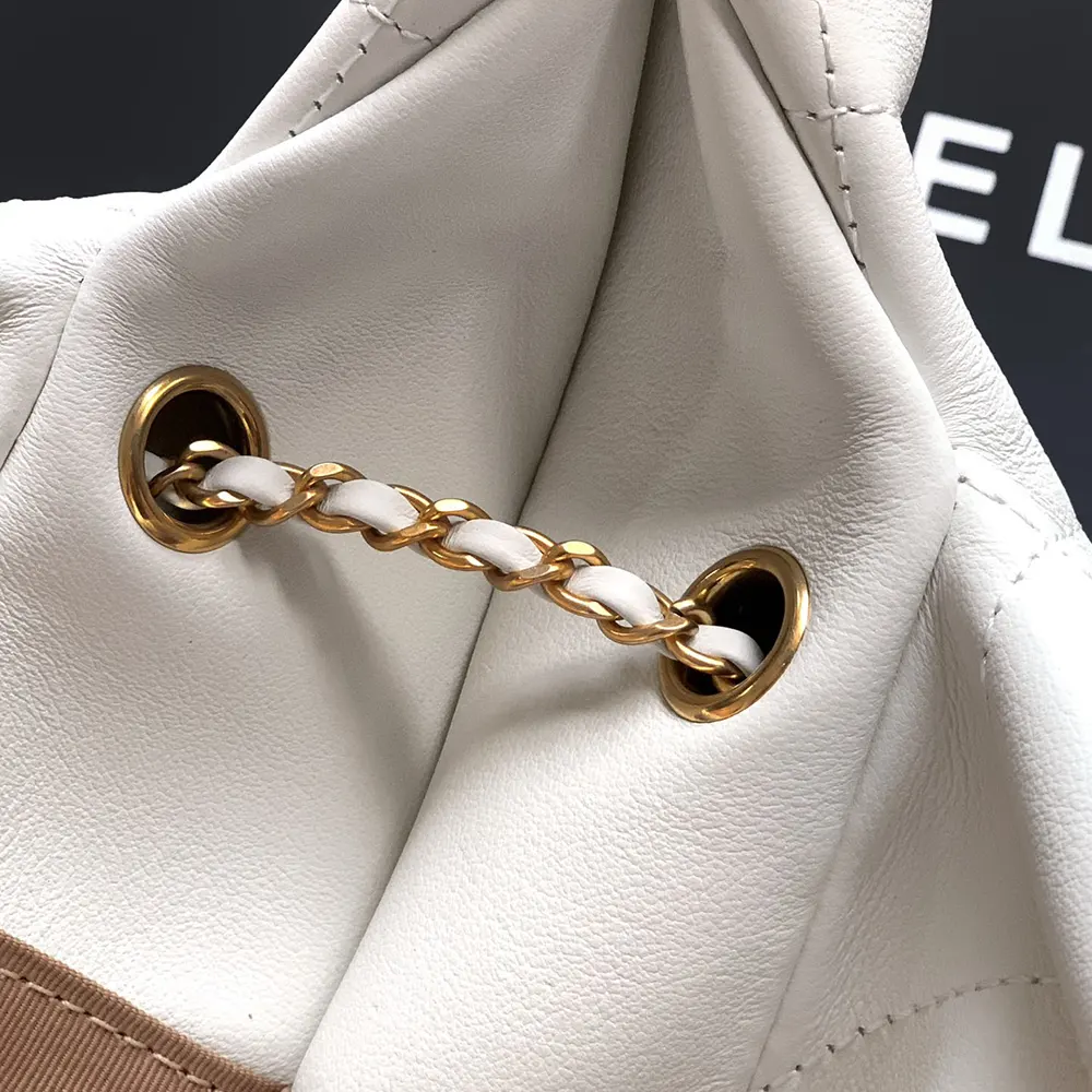 Chanel Women Maxi Hobo Bag Calfskin Gold Tone Metal-Light Beige AS5975