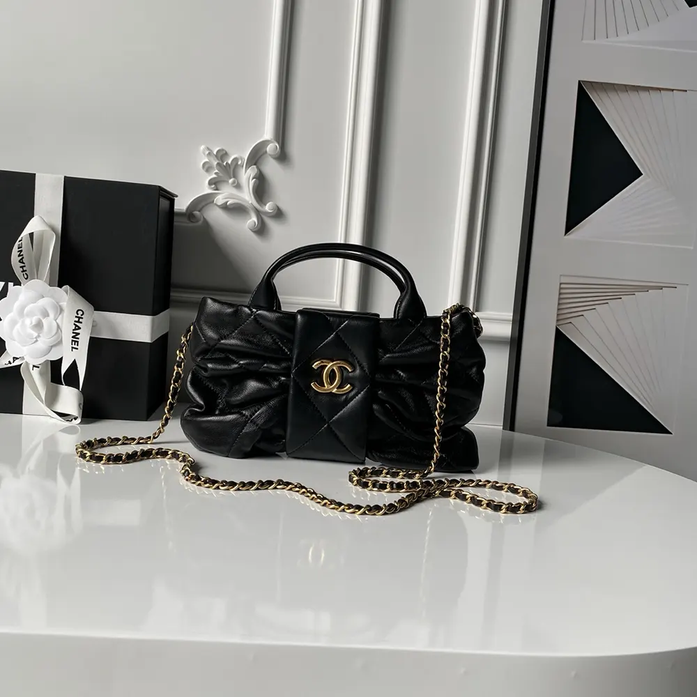 Chanel Women Mini Bow Bag Shiny Lambskin & Gold-Tone Metal-Black
