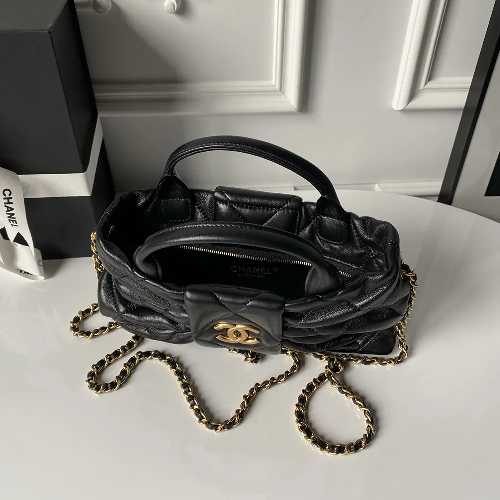 Chanel Women Mini Bow Bag Shiny Lambskin & Gold-Tone Metal-Black