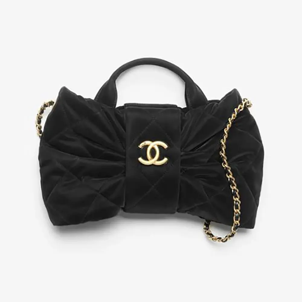 Chanel Women Mini Bow Bag Velvet-Effect Nylon & Gold-Tone Metal-Black