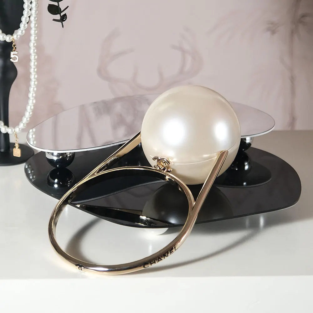 Chanel Women Pearl Ring Minaudiere Plexi & Gold-Tone Metal-Pearly White