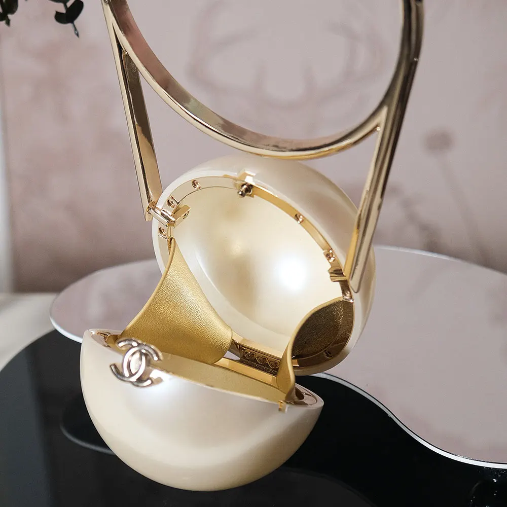 Chanel Women Pearl Ring Minaudiere Plexi & Gold-Tone Metal-Pearly White