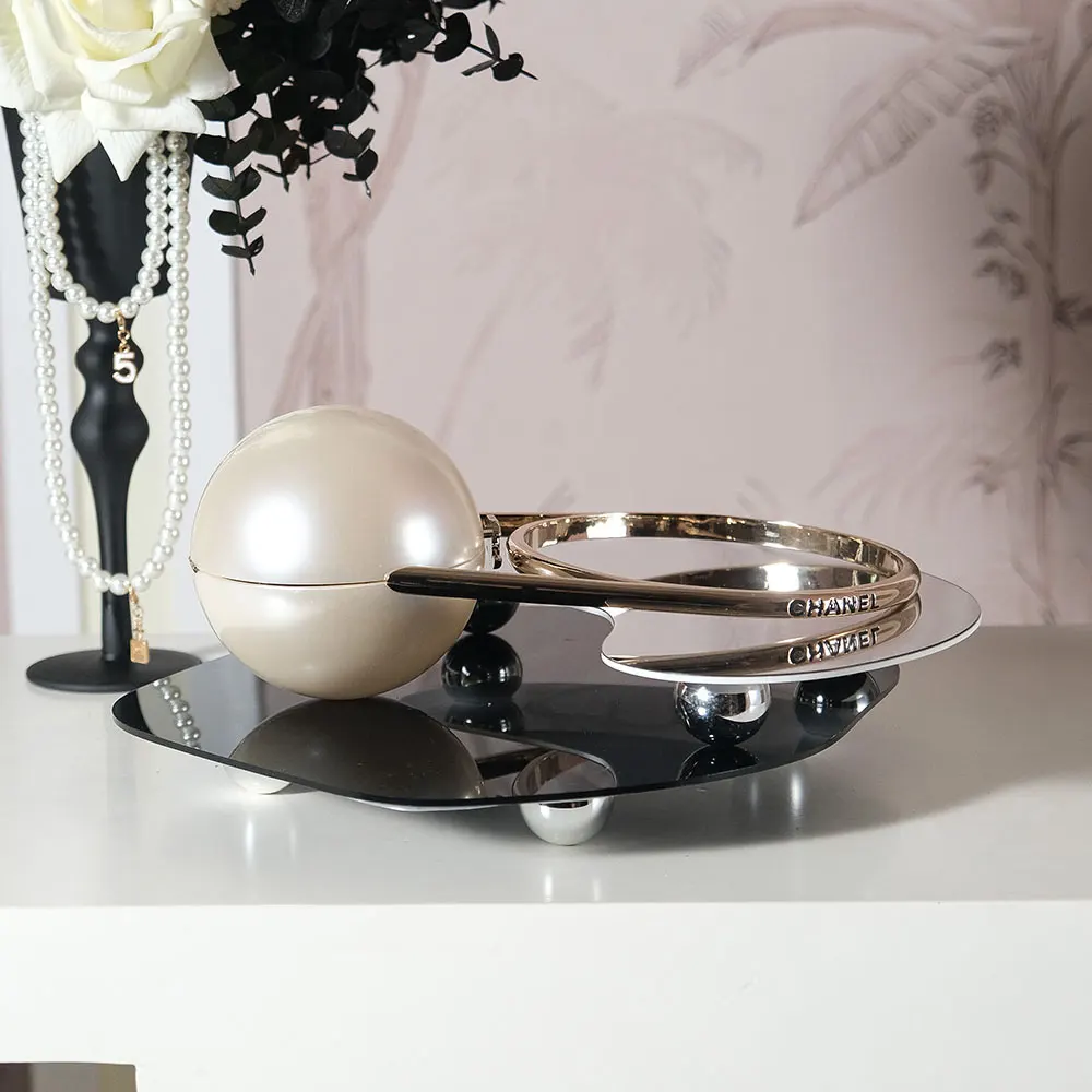 Chanel Women Pearl Ring Minaudiere Plexi & Gold-Tone Metal-Pearly White