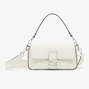 Fendi Unisex Baguette® Ice White Selleria Bag with 612 Hand-sewn Topstitches