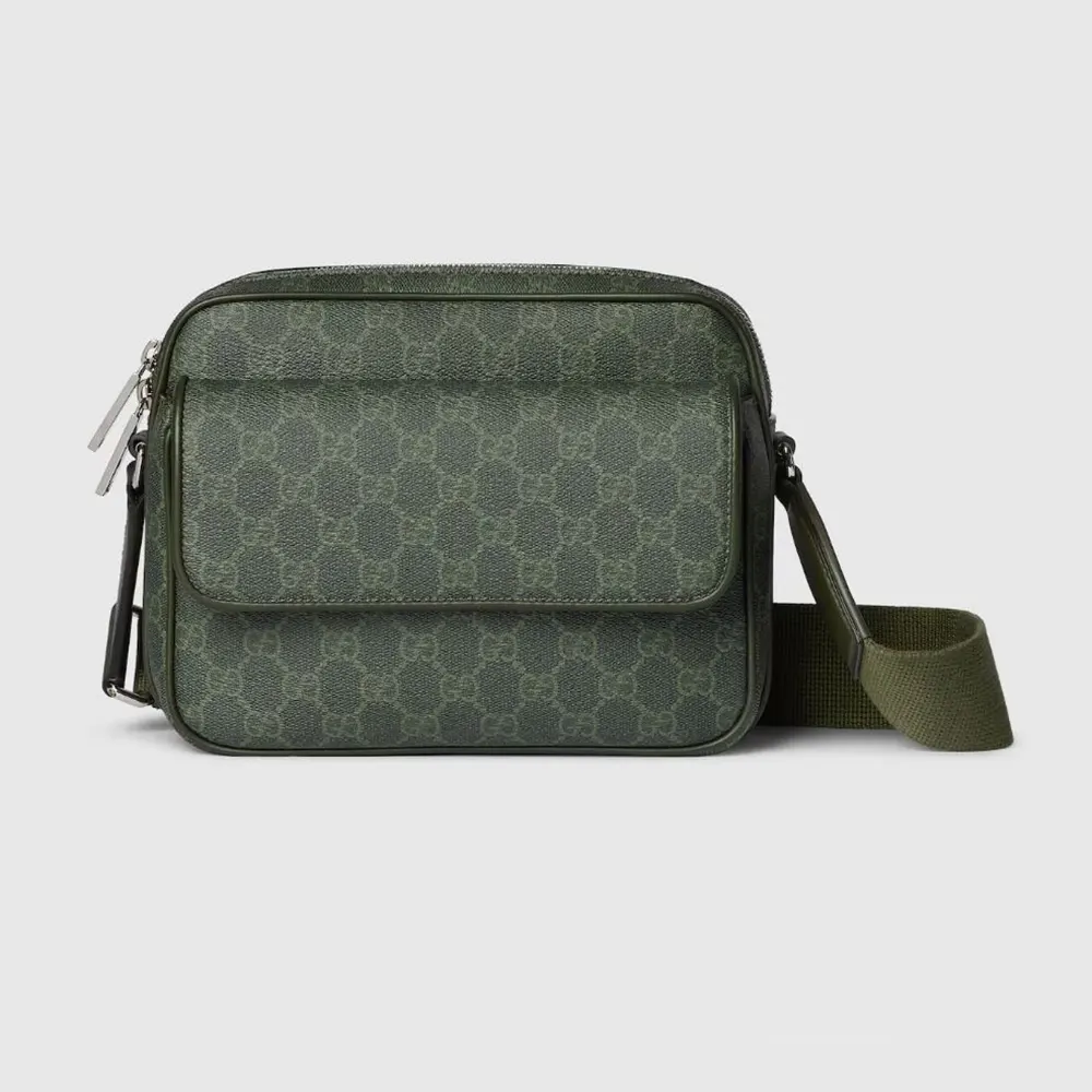 Gucci Men GG Monogram Small Crossbody Bag Forest Green GG Fabric