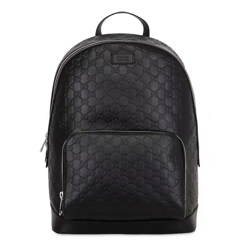 Gucci Unisex GG Emblem Medium Backpack With Signature Leather-Black