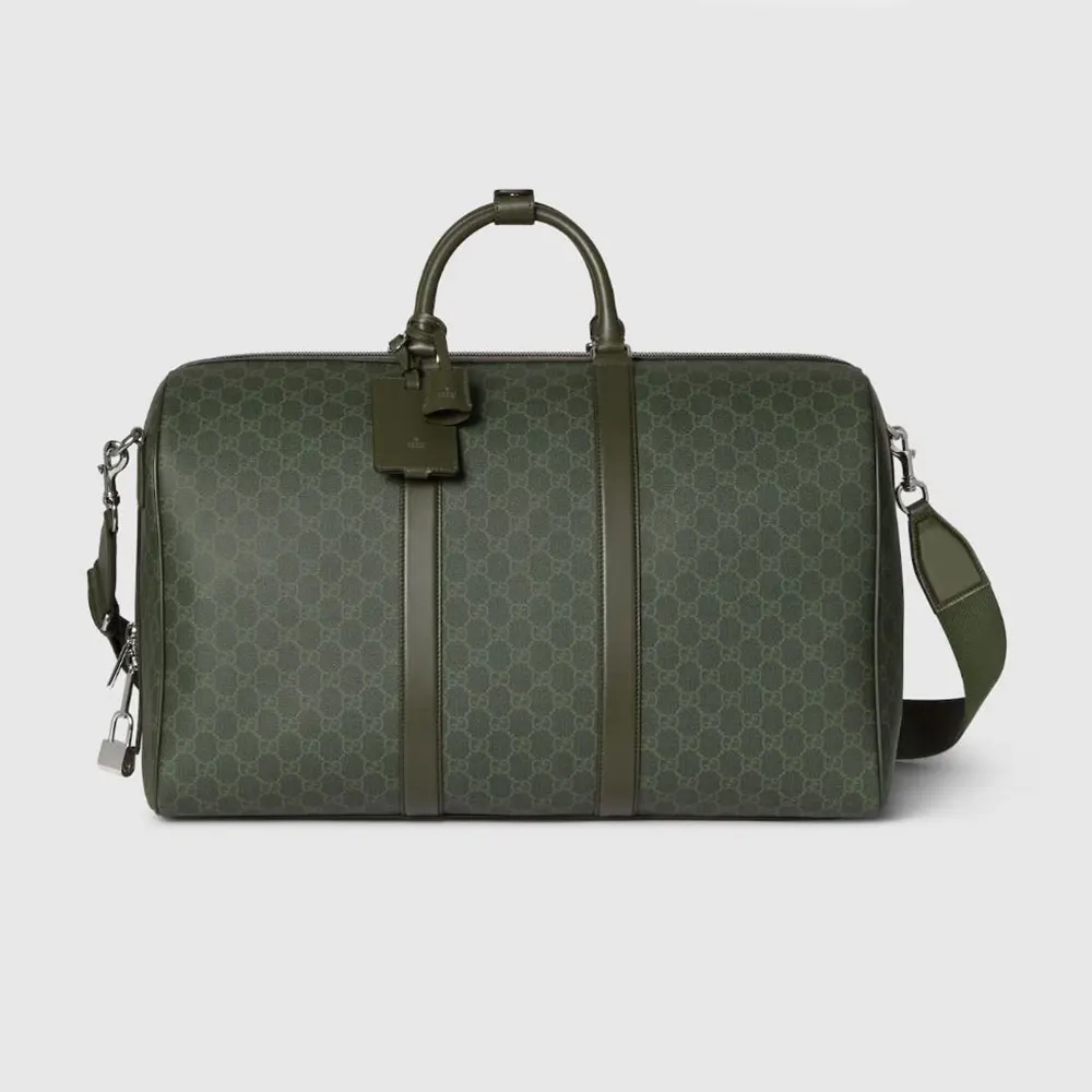 Gucci Unisex GG Monogram Large Duffle Bag Forest Green GG Fabric