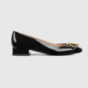 Gucci Women Ballet Flat With Half Horsebit Black Patent Leather