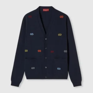 Gucci Men Fine Cashmere Cardigan with Intarsia 833671XKEYI