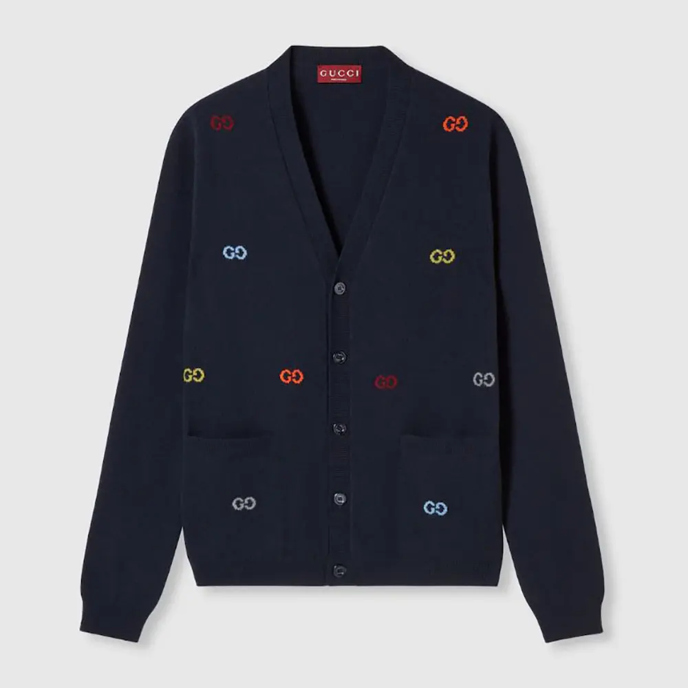 Gucci Men Fine Cashmere Cardigan with Intarsia 833671XKEYI
