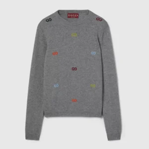 Gucci Men Fine Cashmere Sweater with Intarsia Grey 833668XKEYH