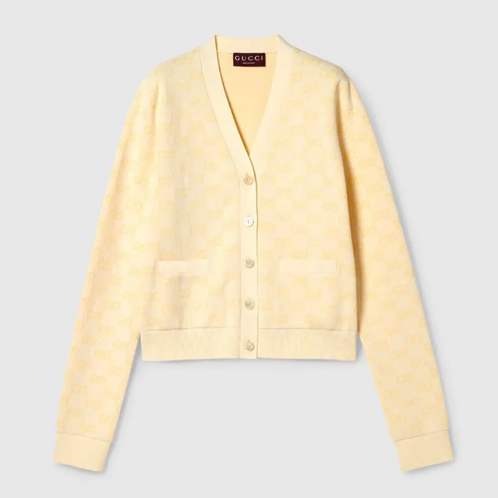 Gucci Women Fine Cotton GG Jacquard Cardigan-Yellow 818735XKEOH