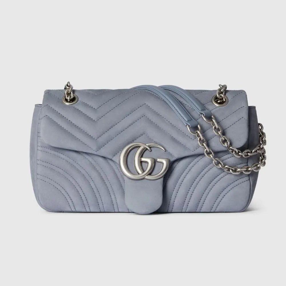 Gucci Women GG Marmont Medium Shoulder Bag Grey Leather 837267AAE37