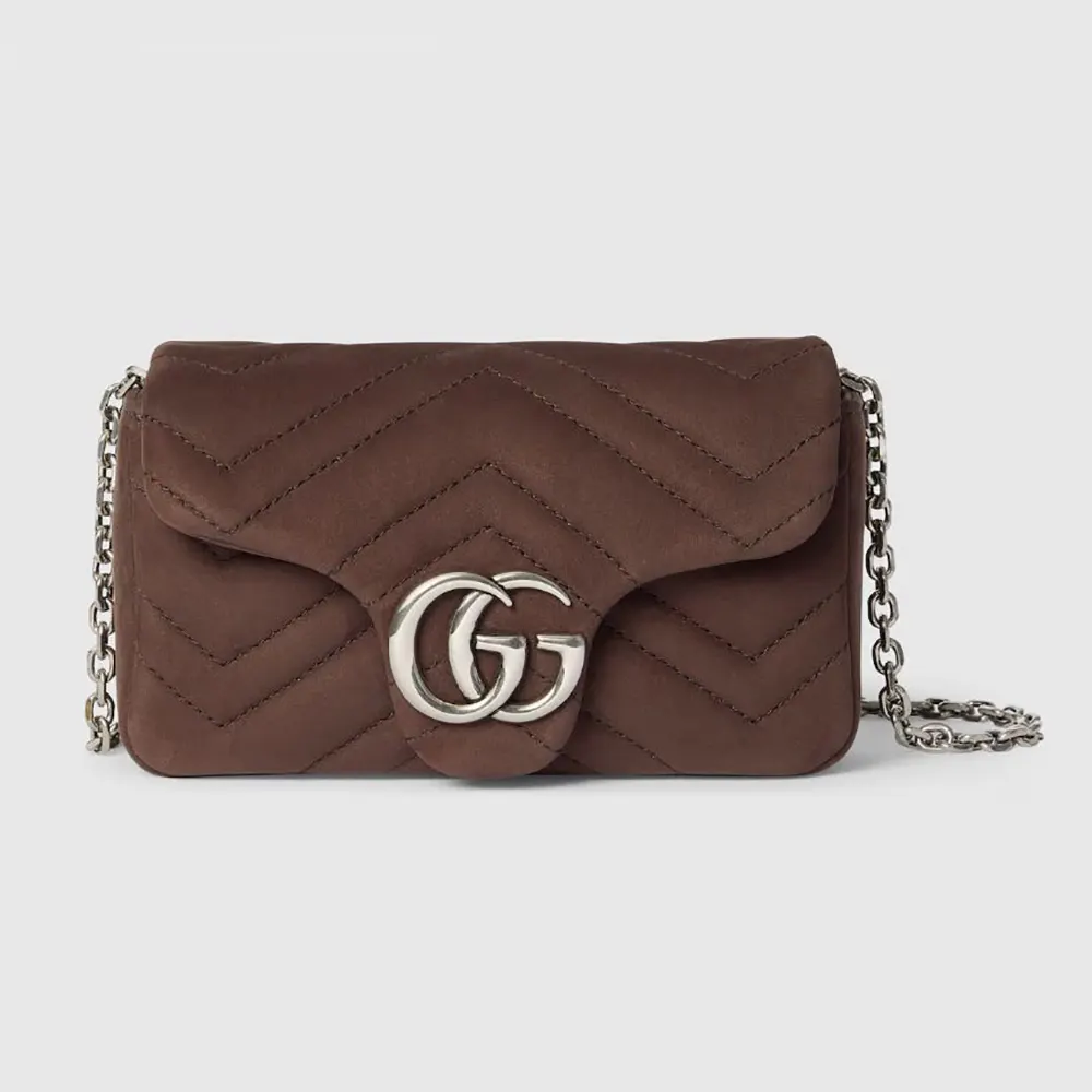 Gucci Women GG Marmont Mini Shoulder Bag Dark Brown Leather