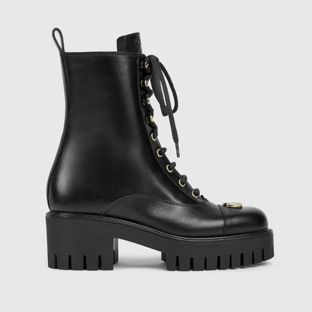 Gucci Women Lace-Up Ankle Boot With GG-Black 836050AADGL