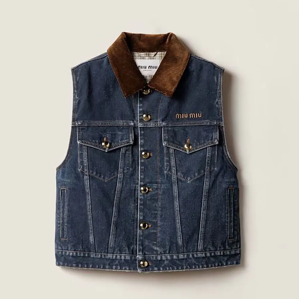Miu Miu Women Flocked Denim And Velvet Vest GWB281