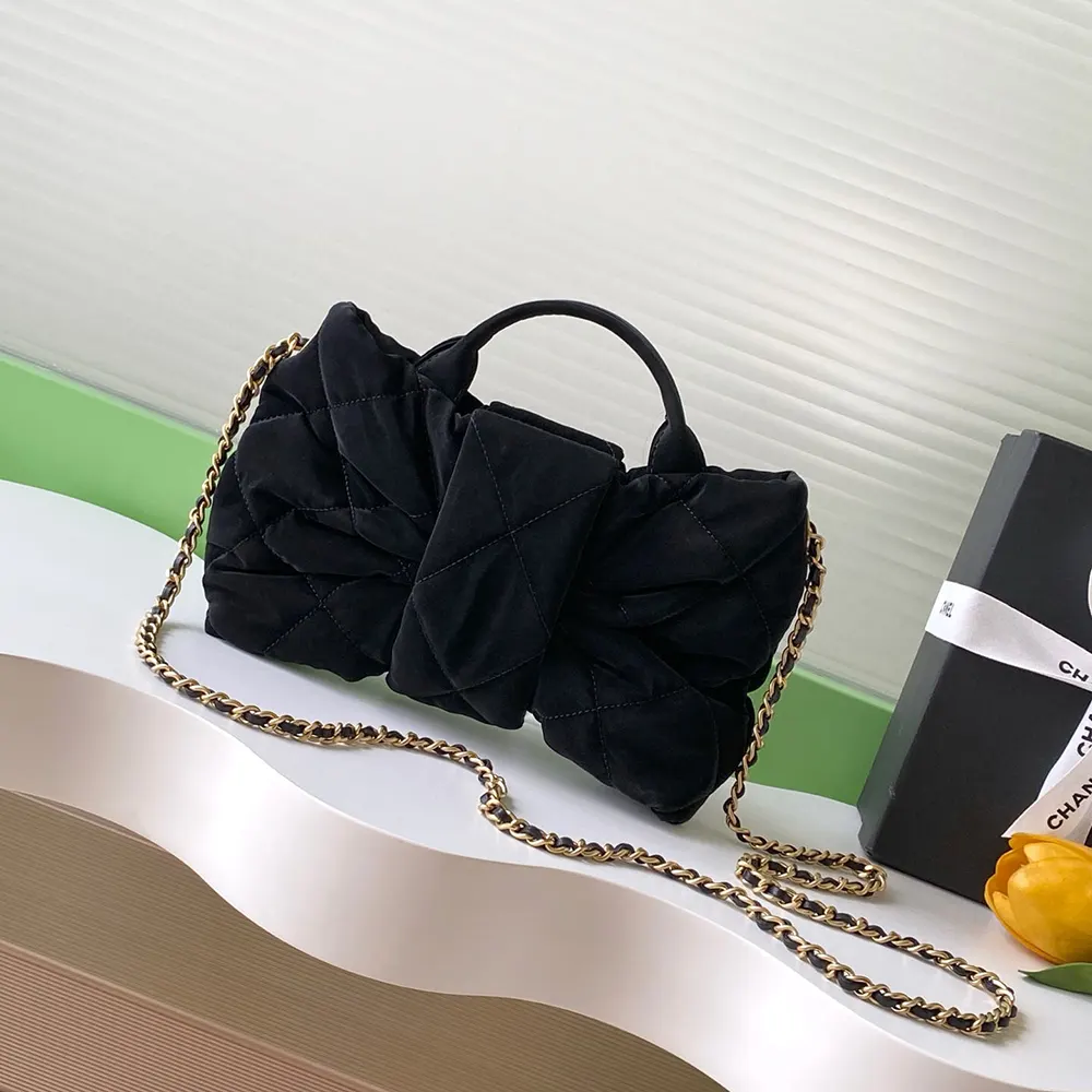 Chanel Women Mini Bow Bag Velvet-Effect Nylon & Gold-Tone Metal-Black
