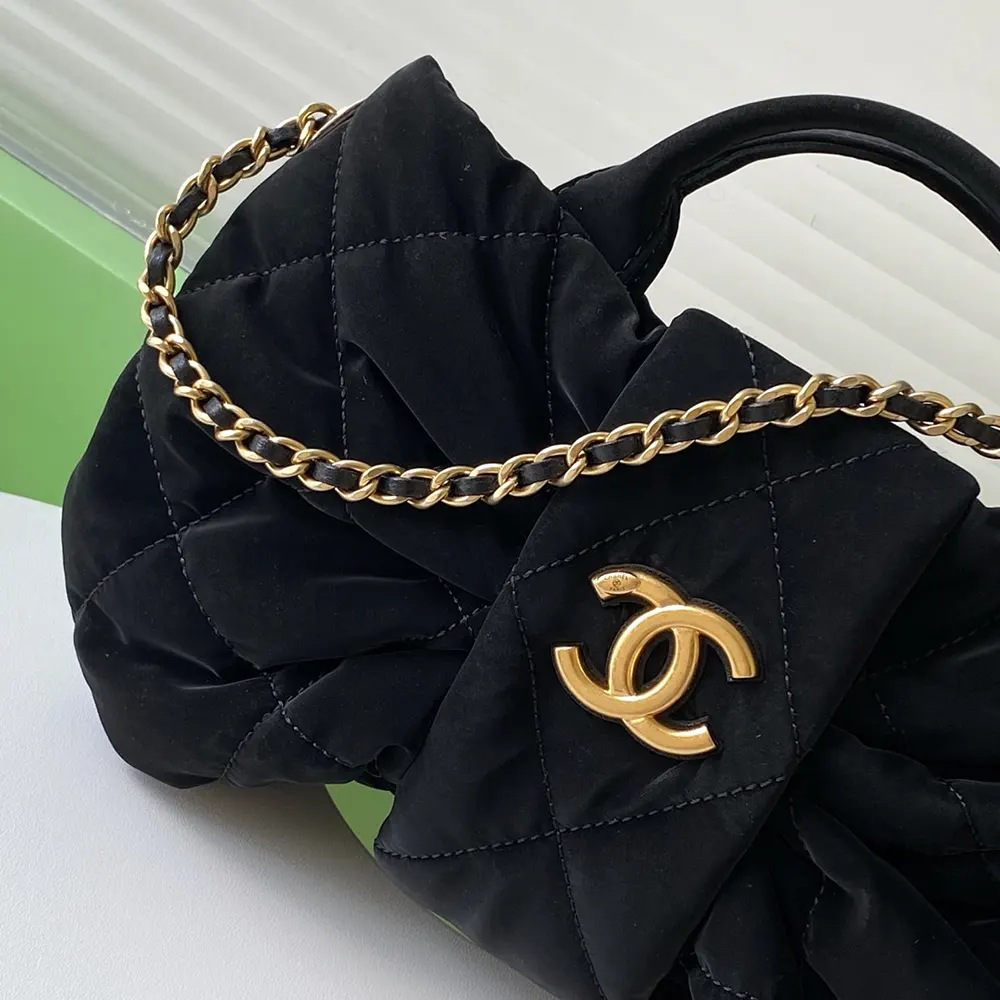 Chanel Women Mini Bow Bag Velvet-Effect Nylon & Gold-Tone Metal-Black